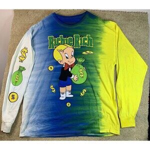 Richie Rich Shirt Men XLarge Blue Tie Dye Long Sleeve Cartoon Hanna Barbera Show